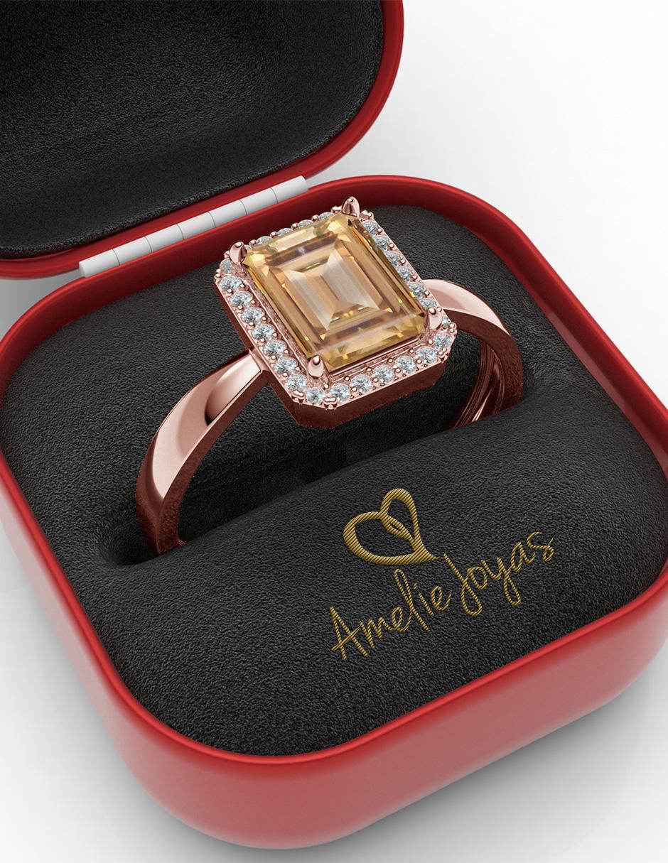 Anillo rectangular 14 k de oro zirconia brillante 4