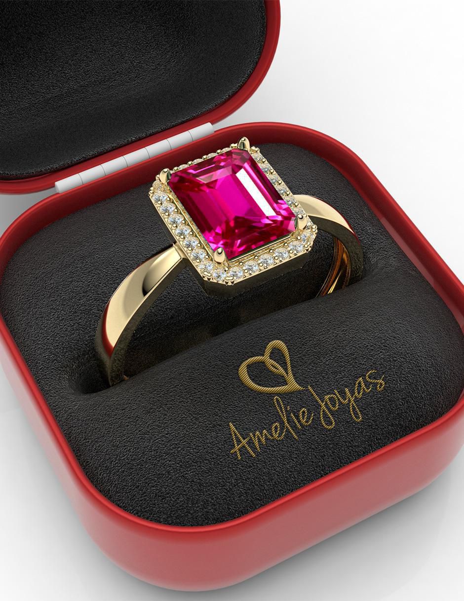 Anillo rectangular 14 k de oro zirconia brillante 4