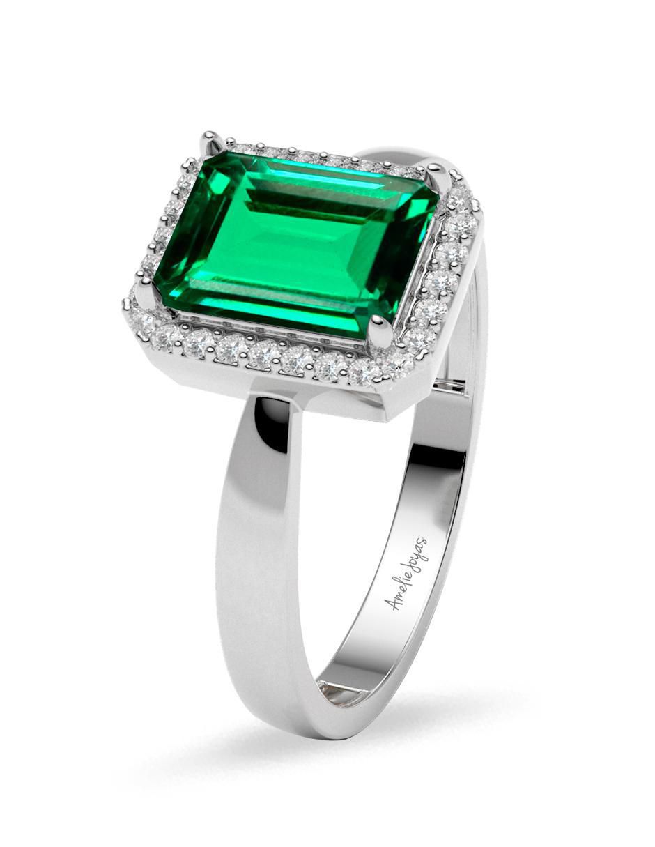 Anillo rectangular 14 k de oro zirconia brillante 2