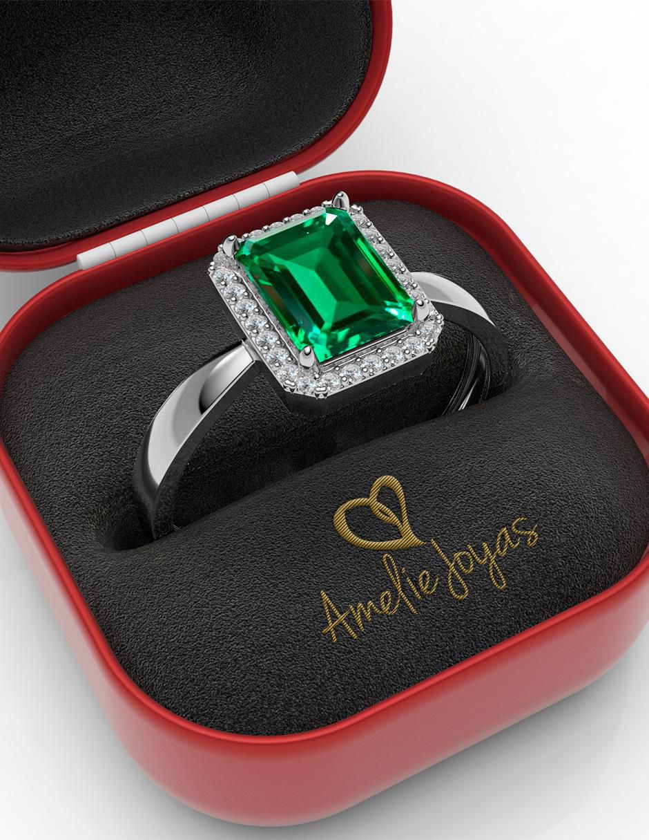Anillo rectangular 14 k de oro zirconia brillante 4