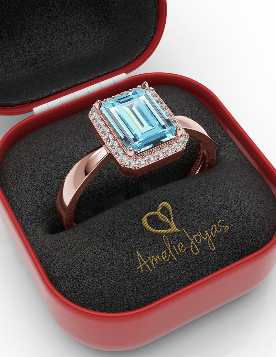 Anillo rectangular 14 k de oro zirconia brillante 4