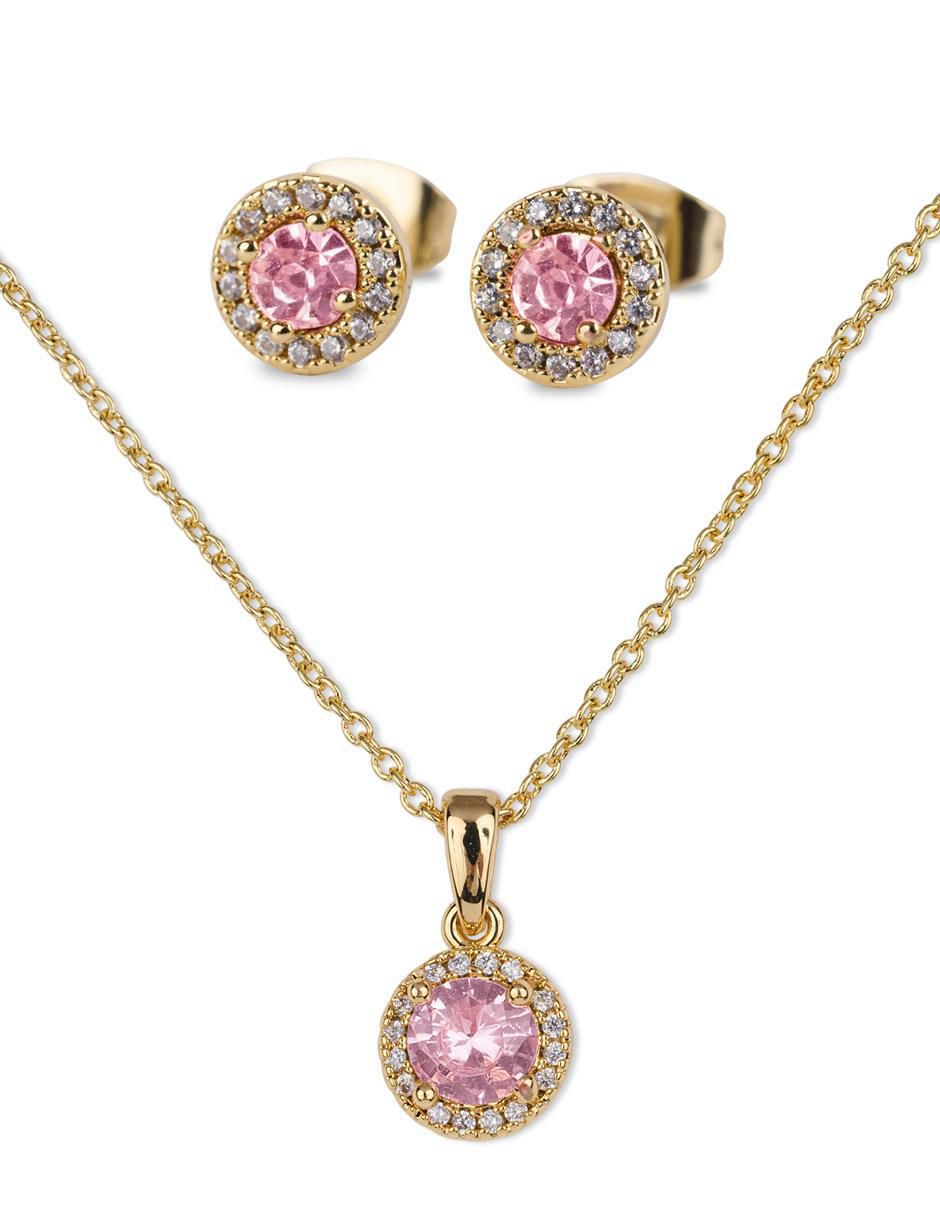 Aretes y collar circulares Joyería 14 K zirconia cúbica