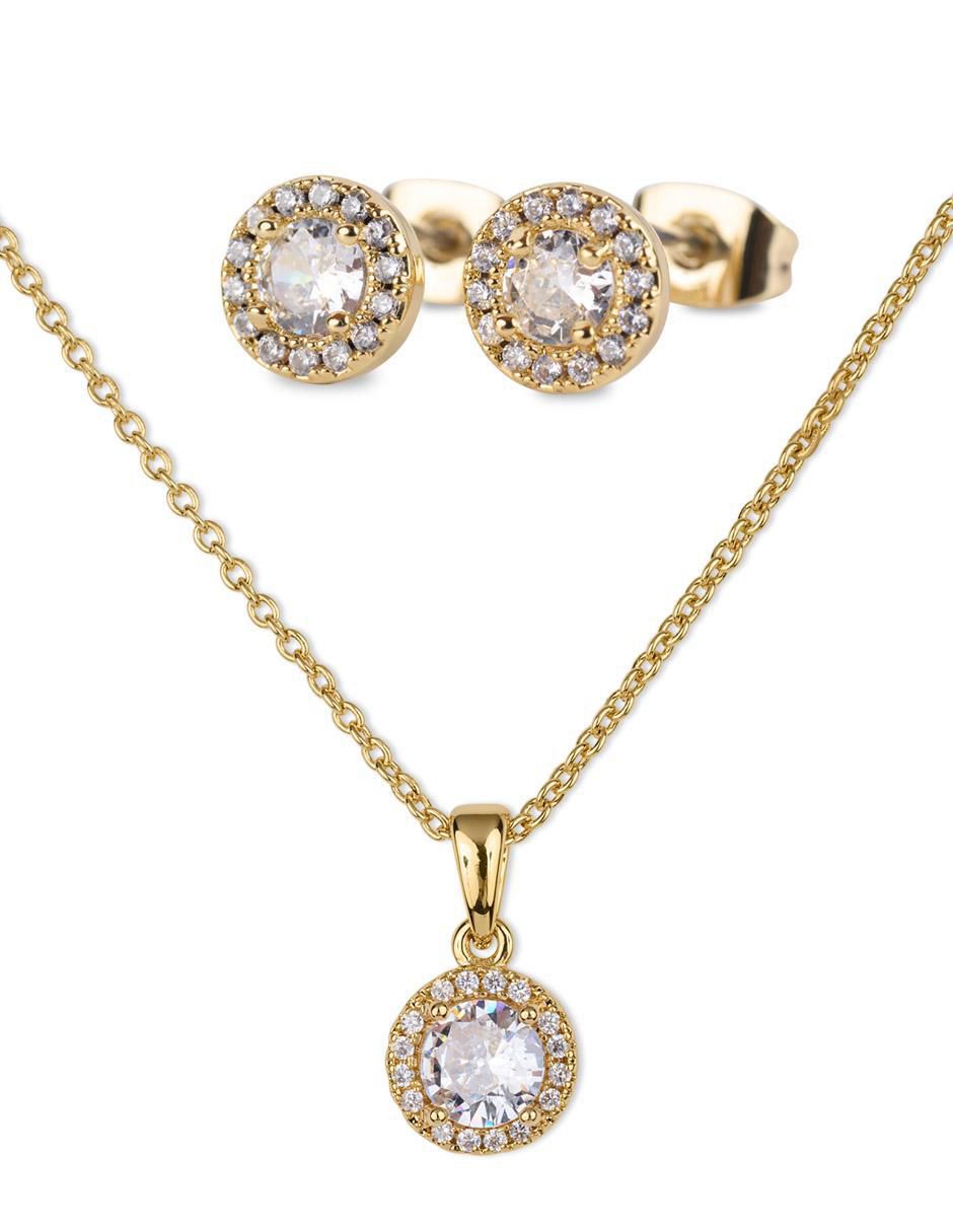 Aretes y collar circulares Joyería 14 K zirconia cúbica