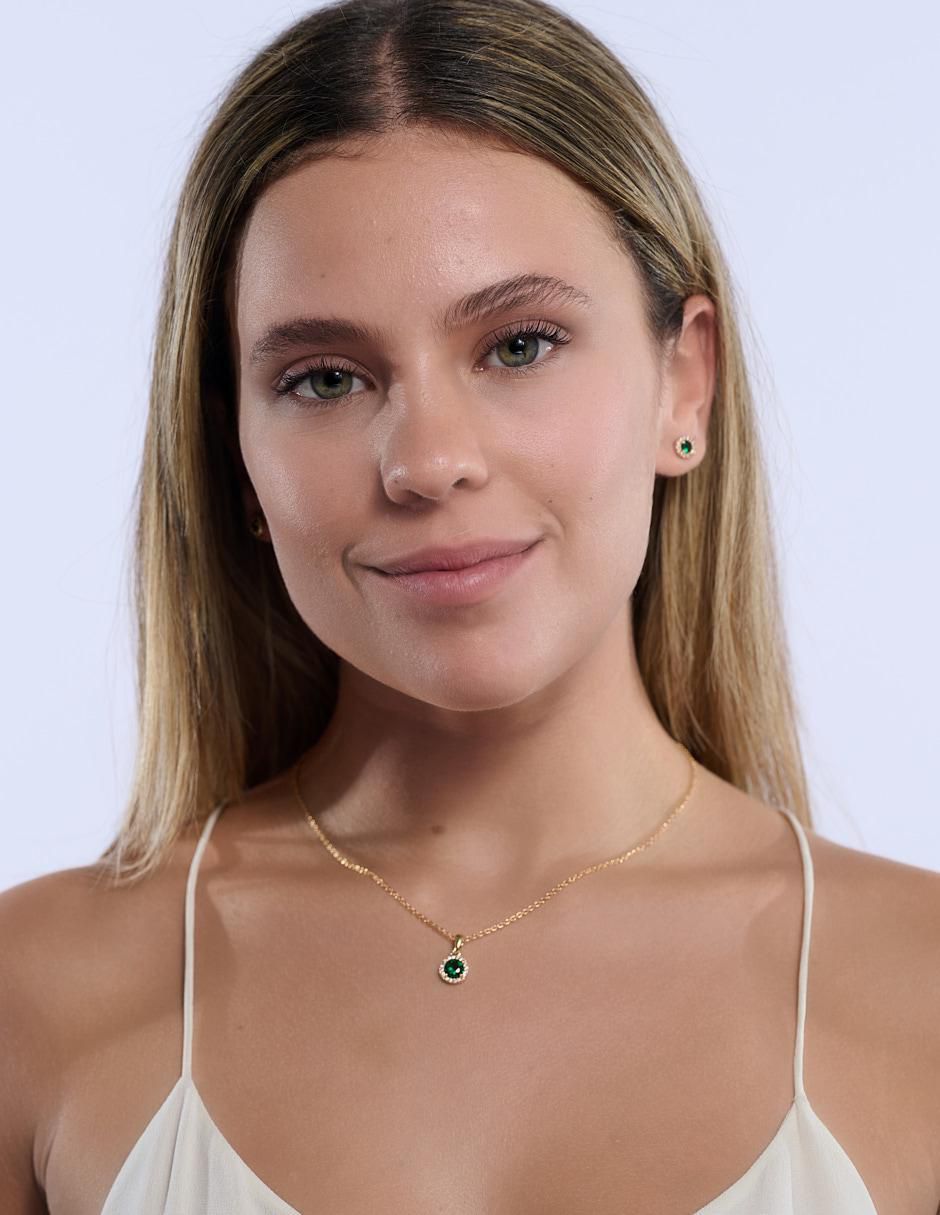 Aretes y collar circulares Joyería 14 K zirconia cúbica 4