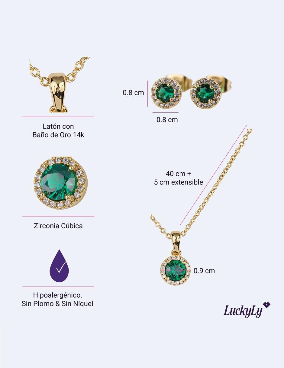 Aretes y collar circulares Joyería 14 K zirconia cúbica 5