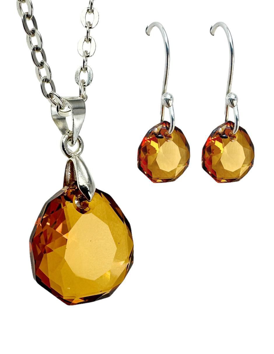 Aretes y collar Majestic de plata P 925 cristal