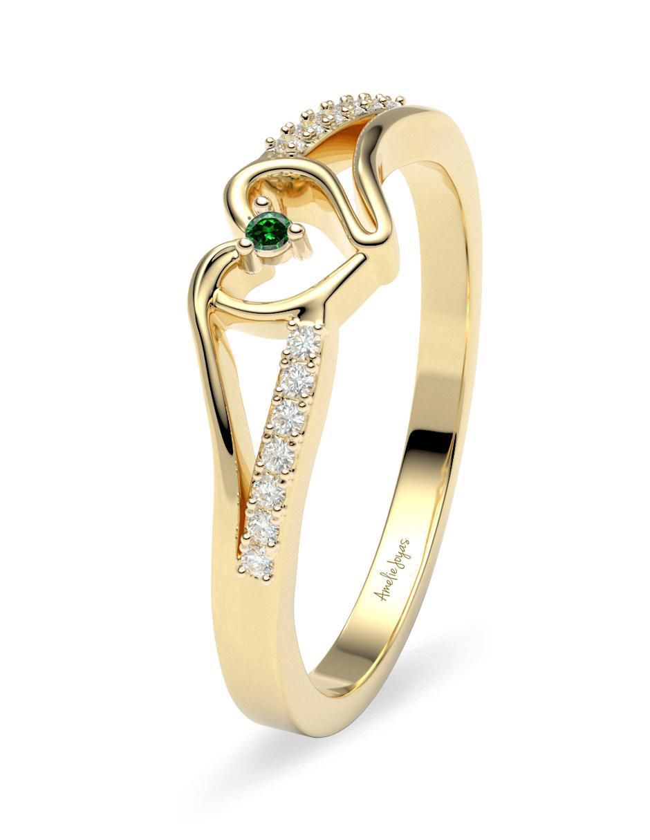 Anillo de corazón 14 k de oro zirconia brillante 2