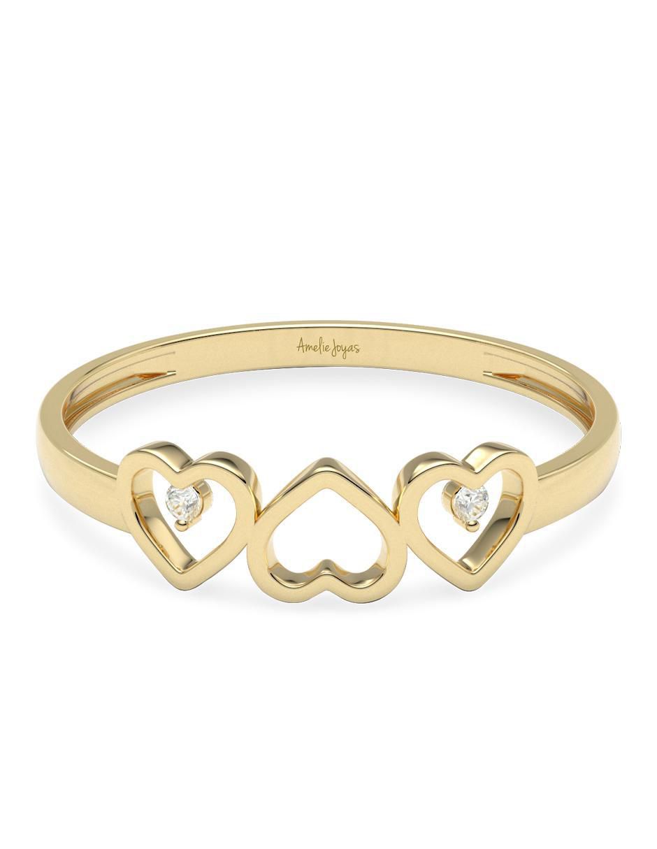 Anillo de corazón 14 k de oro zirconia brillante