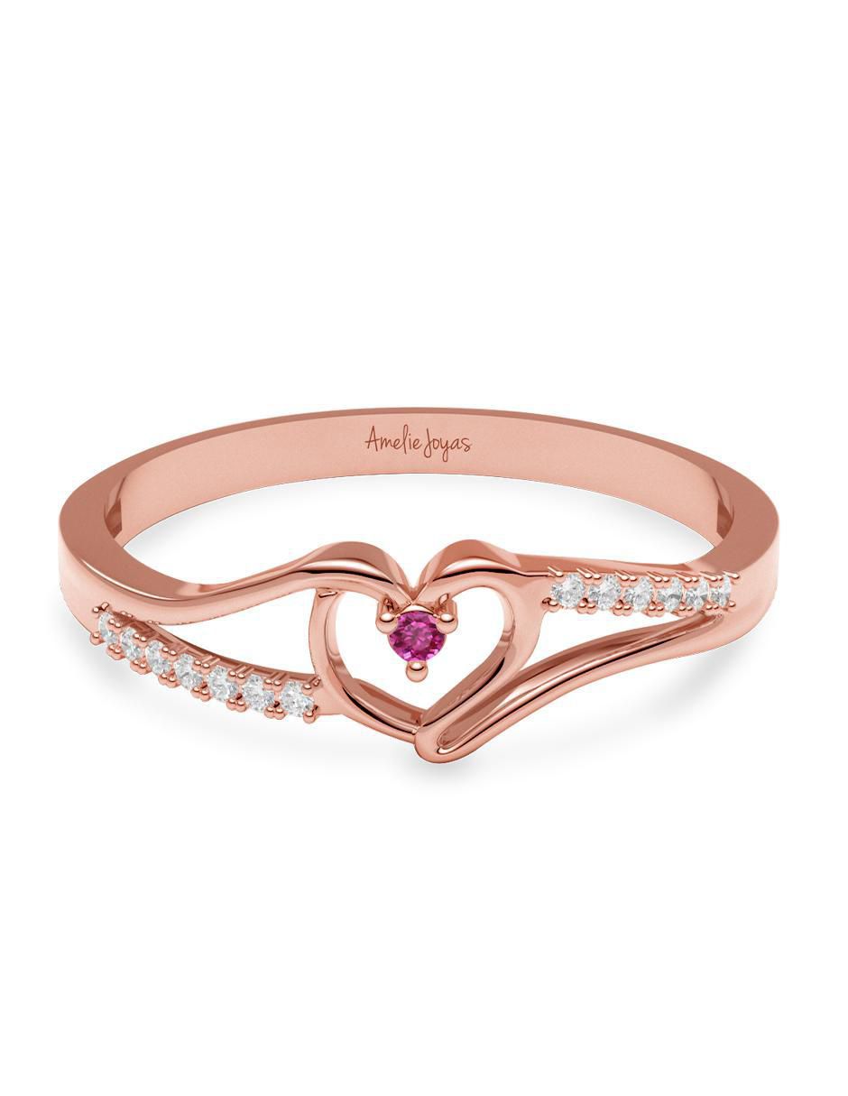 Anillo de corazón 14 k de oro zirconia brillante