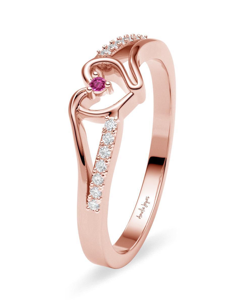 Anillo de corazón 14 k de oro zirconia brillante 2