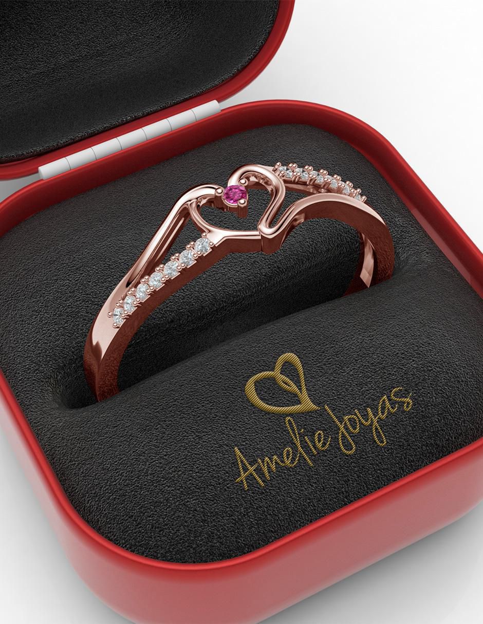 Anillo de corazón 14 k de oro zirconia brillante 4