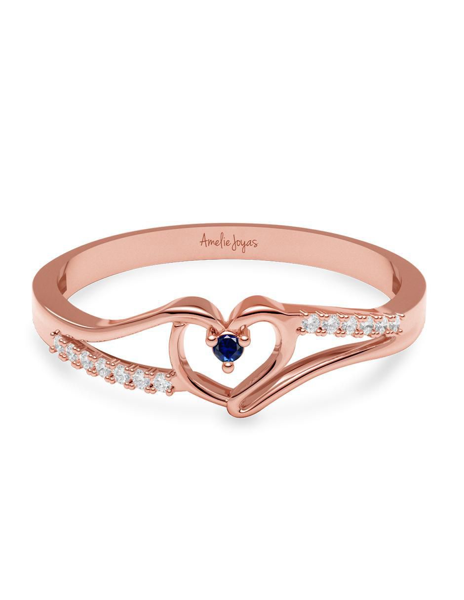Anillo de corazón 14 k de oro zirconia brillante