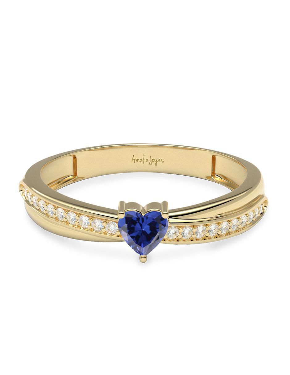 Anillo de corazón 14 k de oro zirconia brillante