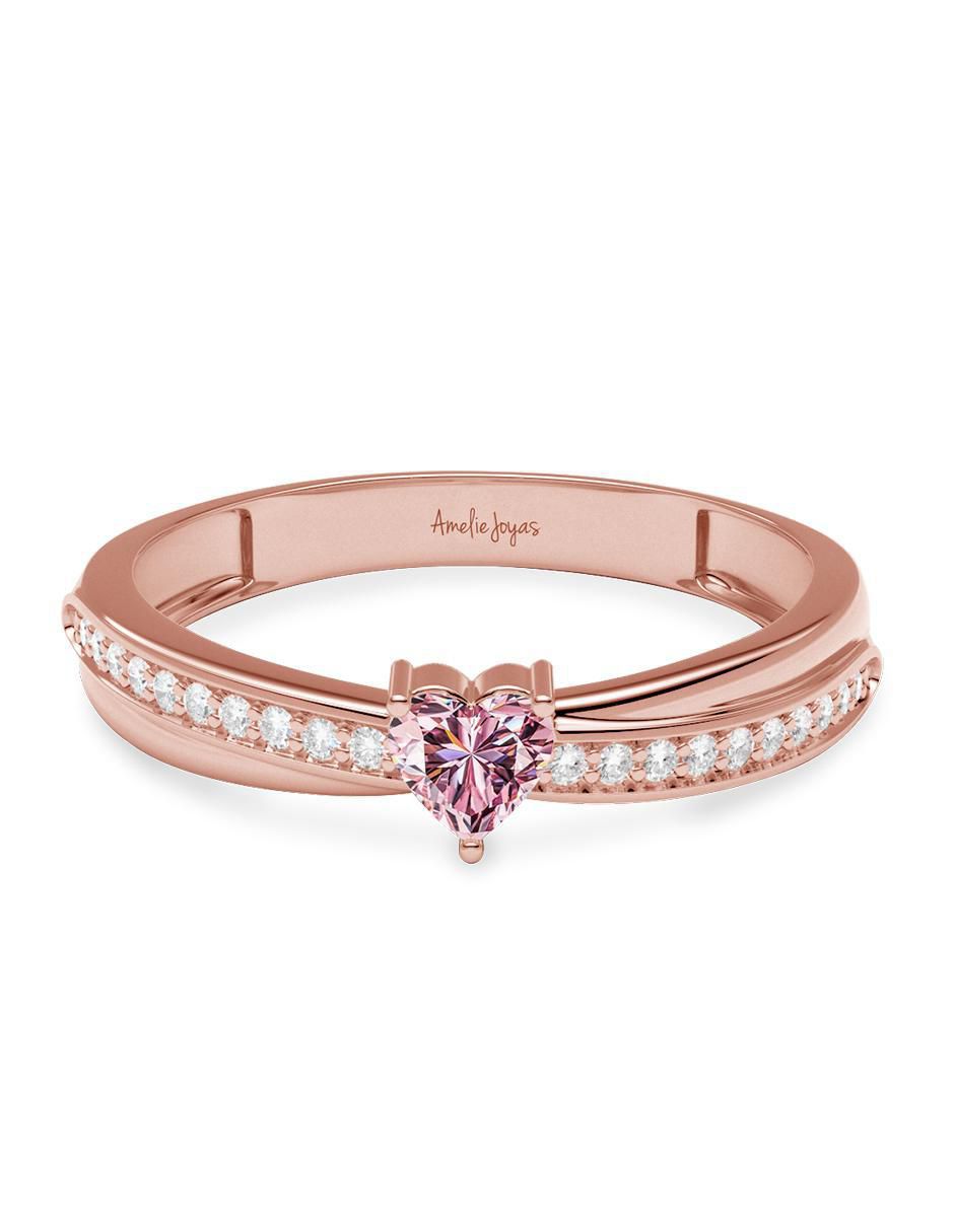 Anillo de corazón 14 k de oro zirconia brillante
