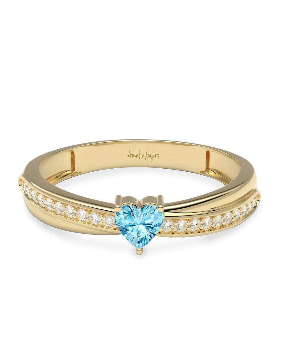 Anillo de corazón 14 k de oro zirconia brillante