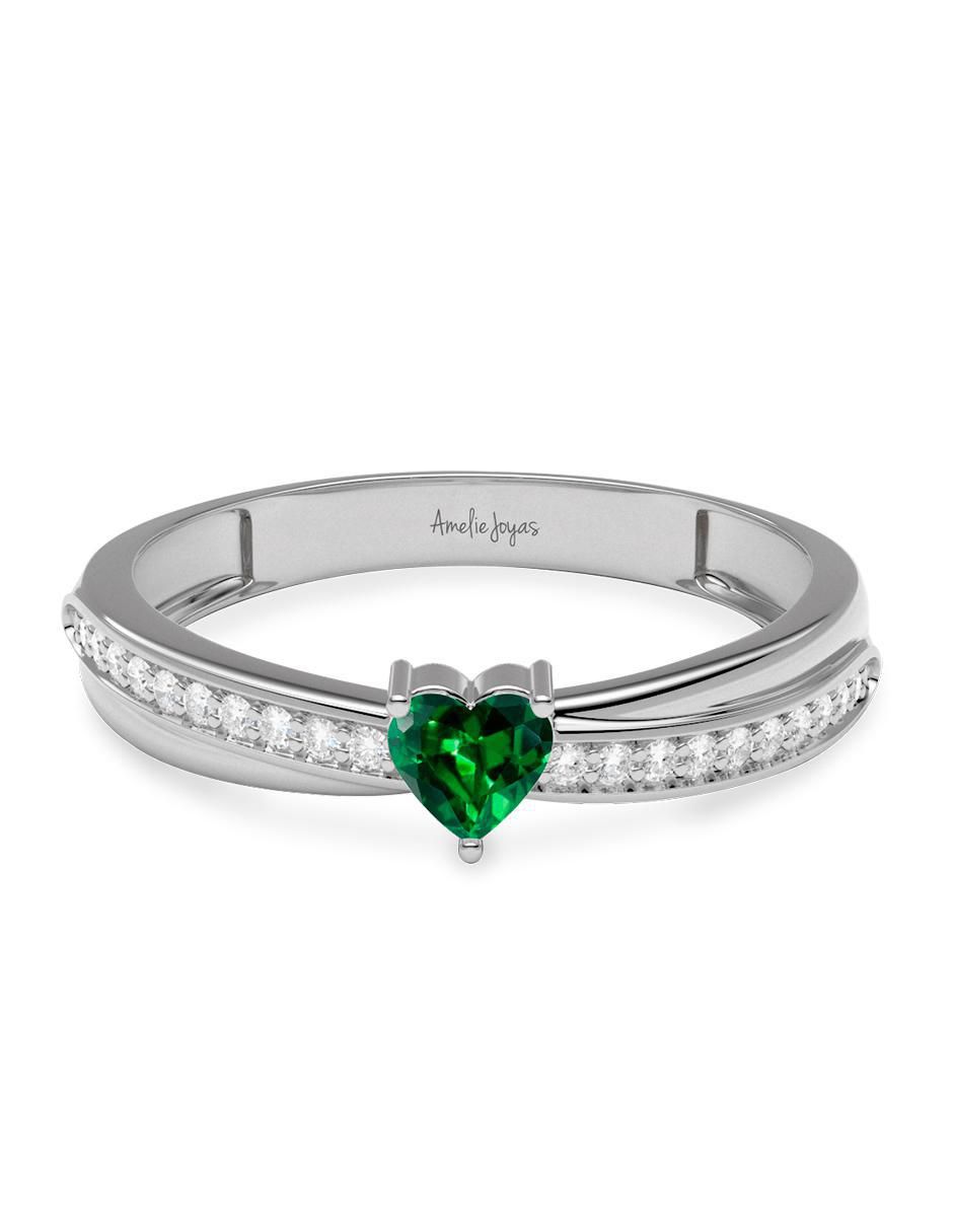 Anillo de corazón 14 k de oro zirconia brillante