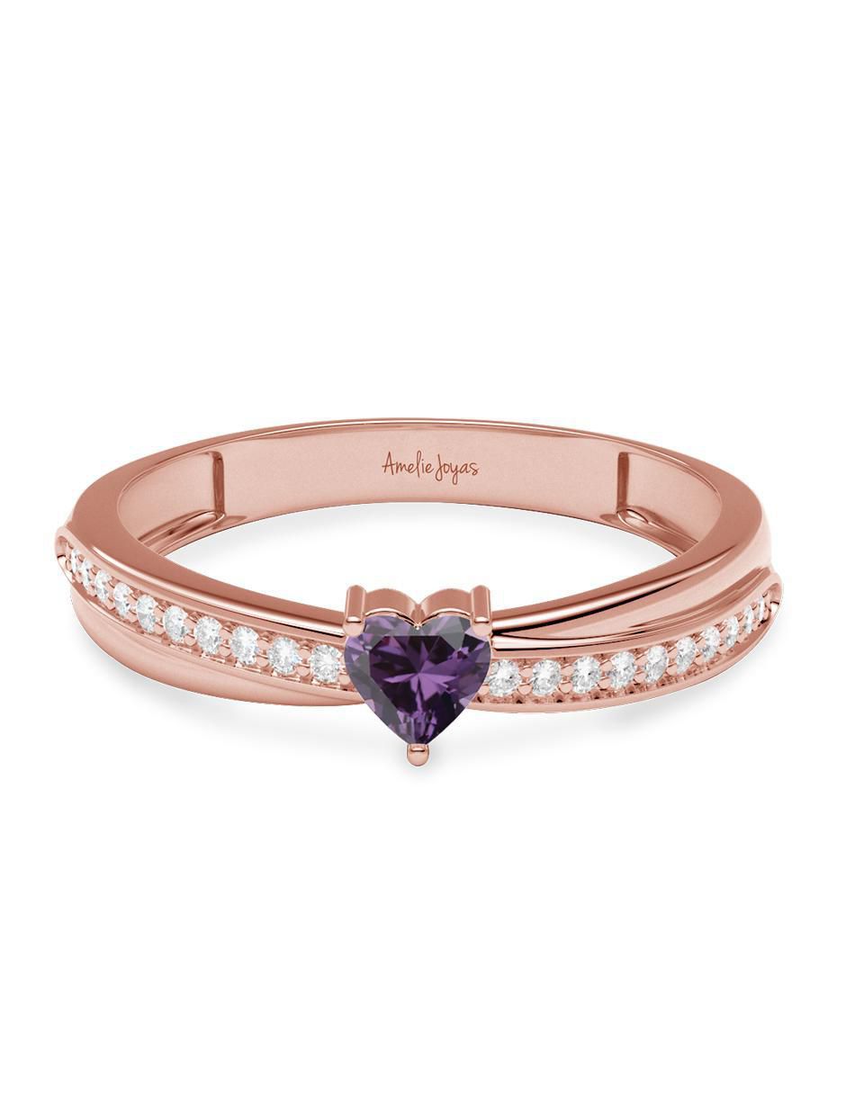 Anillo de corazón 14 k de oro zirconia brillante