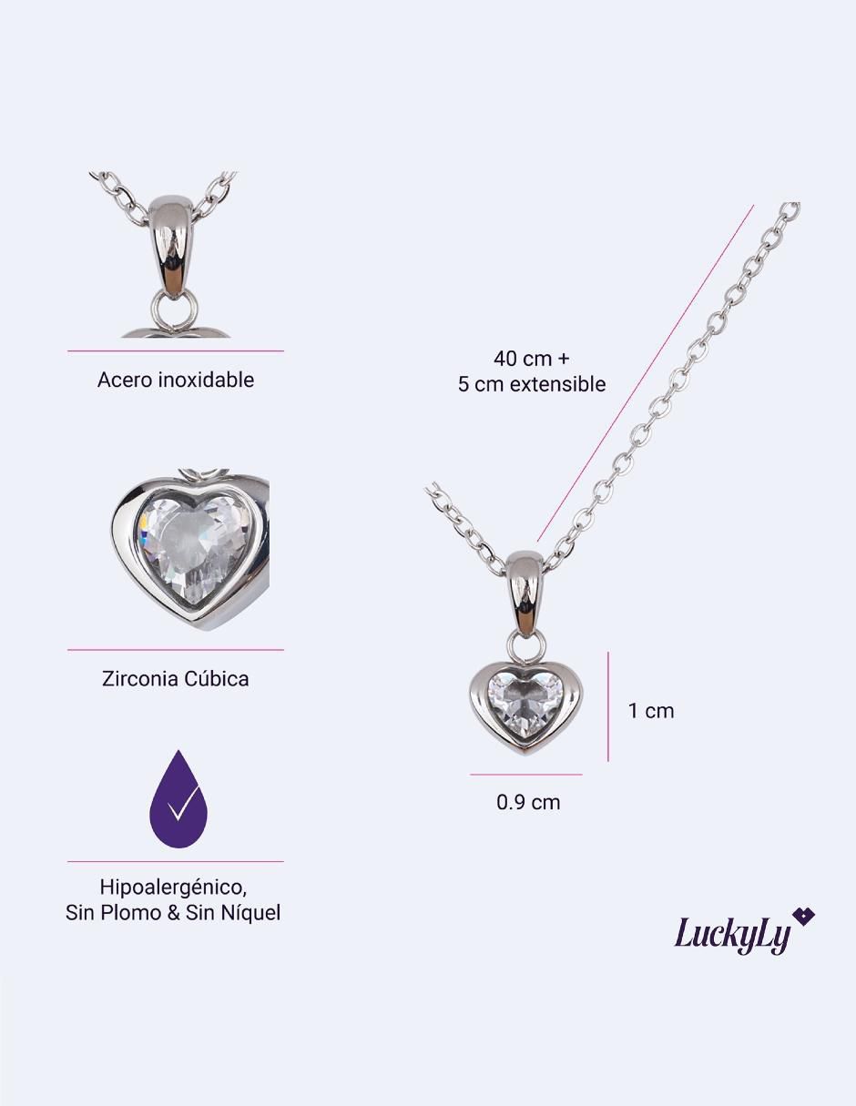 Collar con dije "de (si aplica)" corazón luckyly aretes "de" acero inoxidable sin kilataje