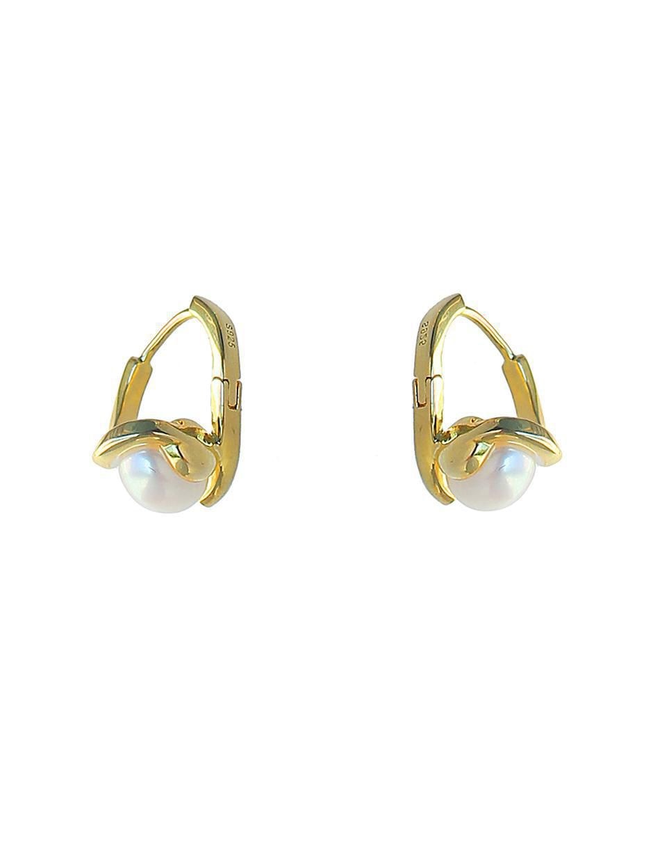 Aretes de esfera de plata P 925 con acabado baño de oro perla 2