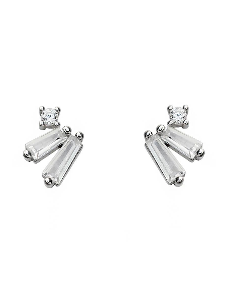 Aretes de abanico de plata P 925 con acabado baño rodio circonita 1