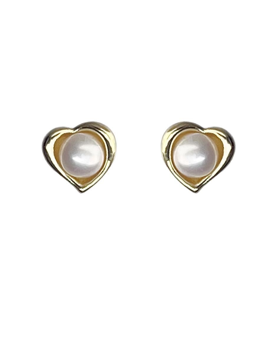 Aretes de corazón Mujer de plata P 925 con acabado baño de oro perla