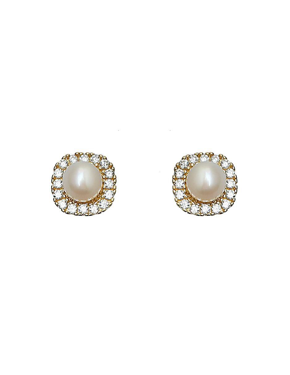 Aretes cuadrados Mujer de plata P 925 con acabado baño de oro perla Aretes cuadrados Mujer de plata P 925 con acabado baño de oro perla