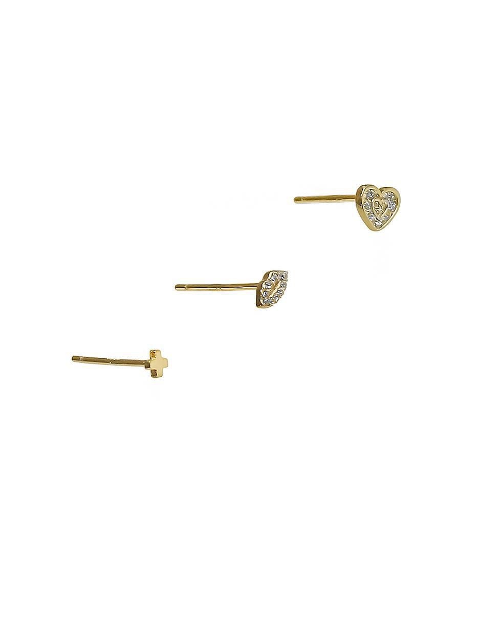 Set de aretes de plata P 925 con acabado baño de oro circonita 2