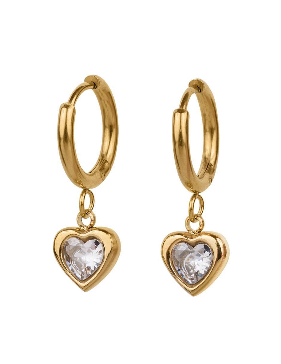 Arracadas de corazón con acabado brillante zirconia cúbica