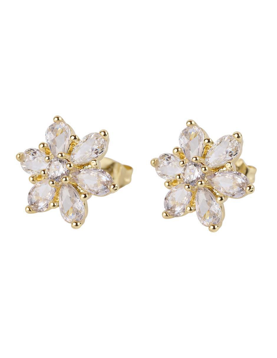 Broqueles de flor con acabado baño de oro zirconia cúbica