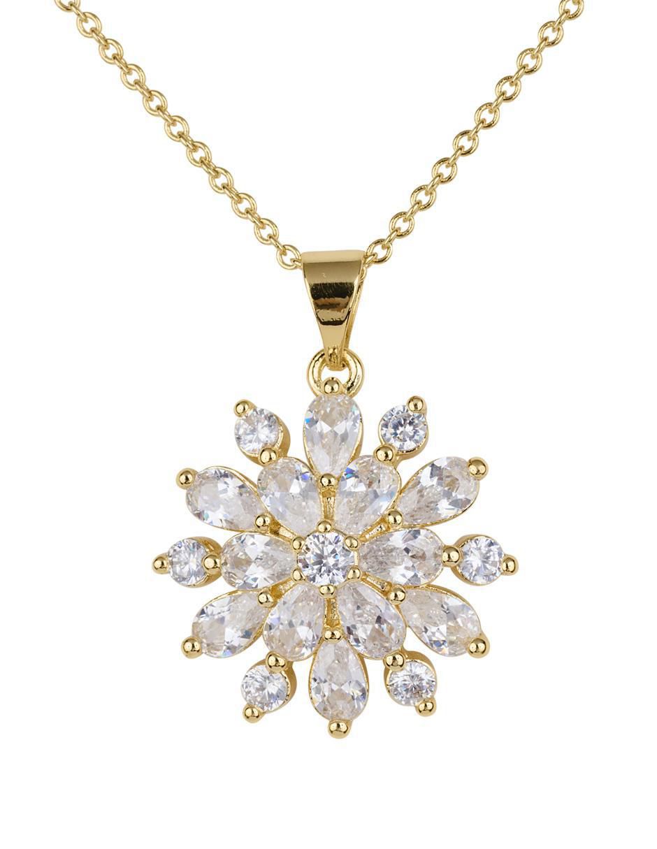 Collar con dije de flor de baño de oro 14 K