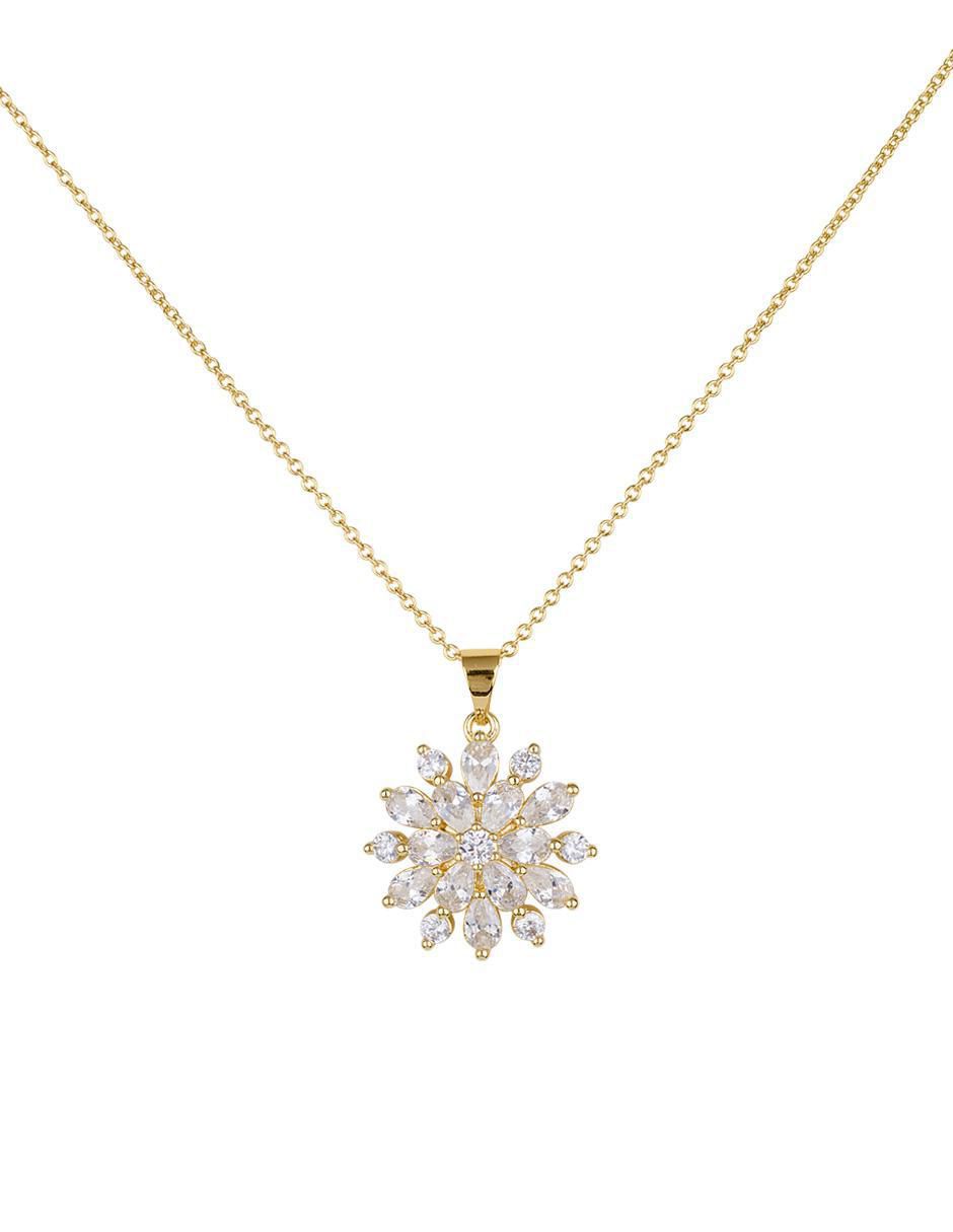 Collar con dije de flor de baño de oro 14 K 3