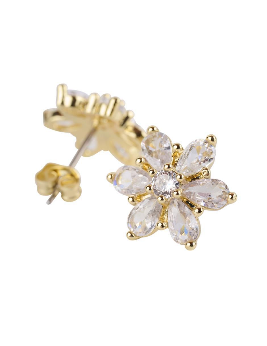Aretes y collar de flor e baño de oro 14 K zirconia cúbica 3