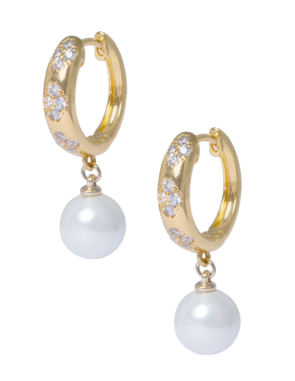 Aretes redondos con acabado brillante perla 2