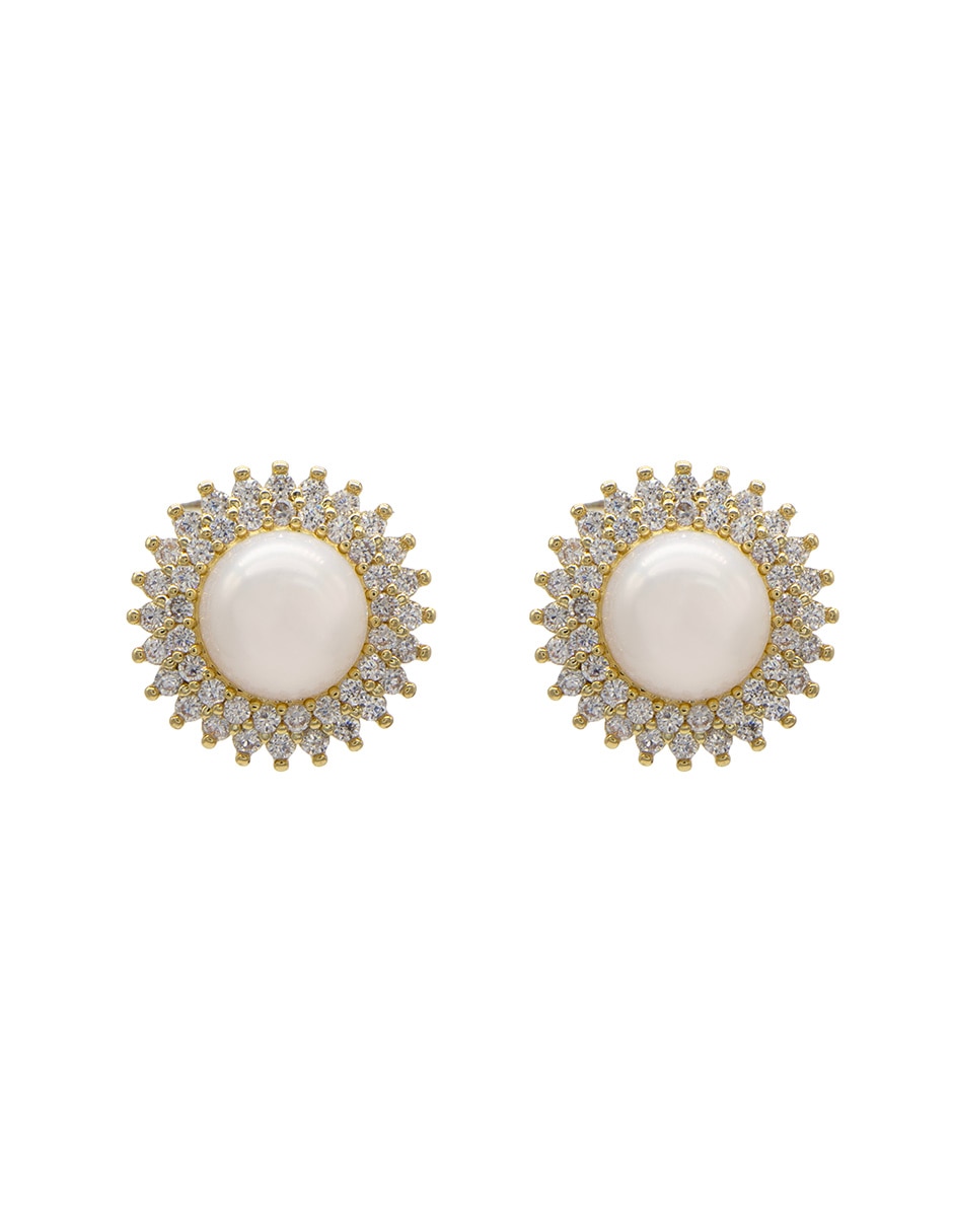 Broqueles circulares con acabado pavé perla