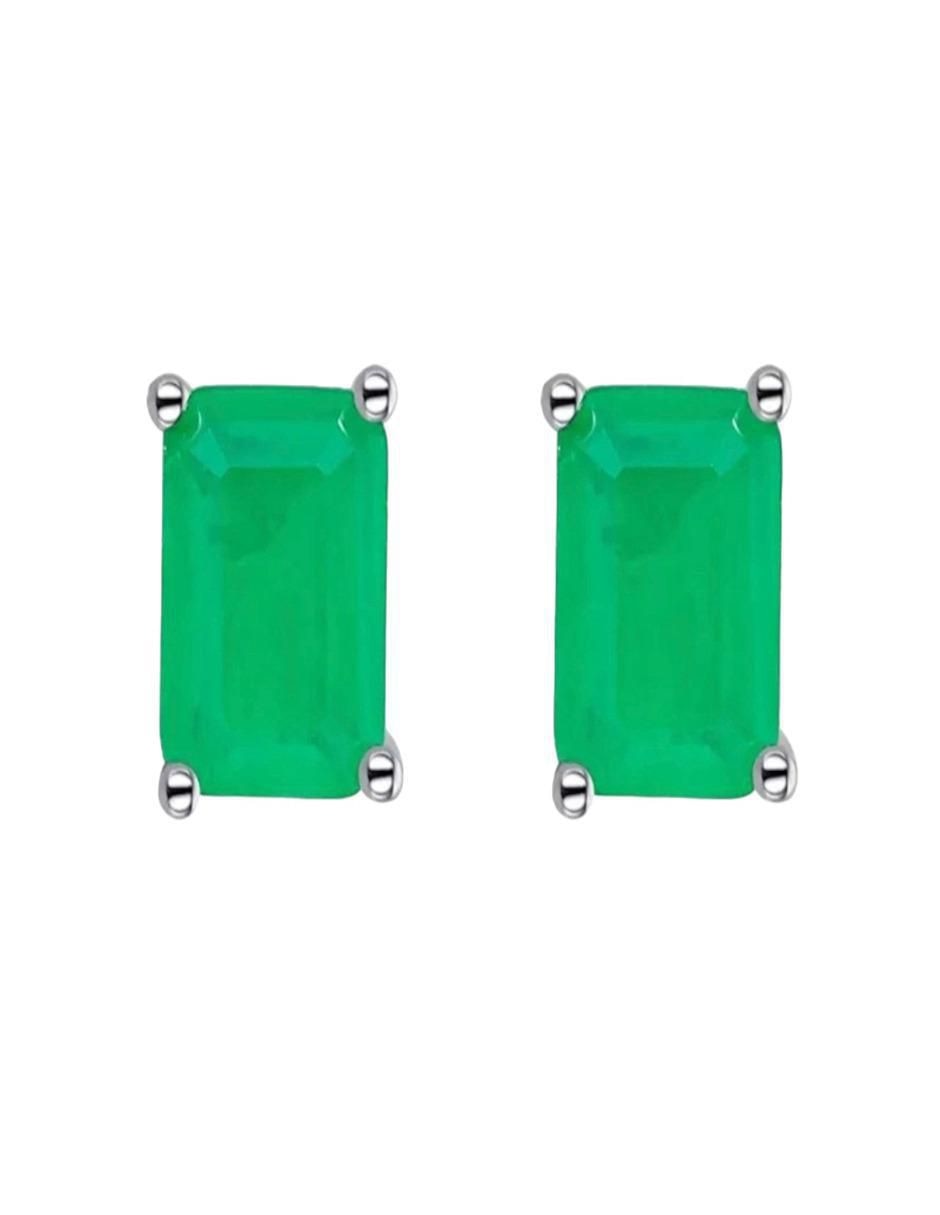 Broqueles rectangulares de plata P 925 con acabado baño rodio esmeralda