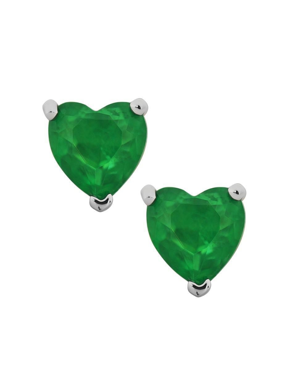 Broqueles de corazón de plata P 925 con acabado baño rodio esmeralda