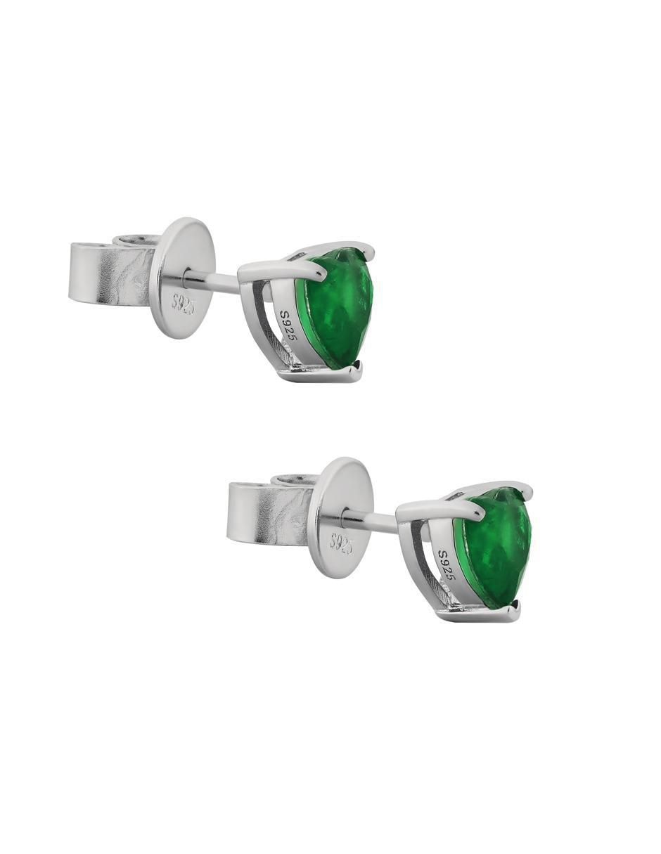 Broqueles de corazón de plata P 925 con acabado baño rodio esmeralda 2