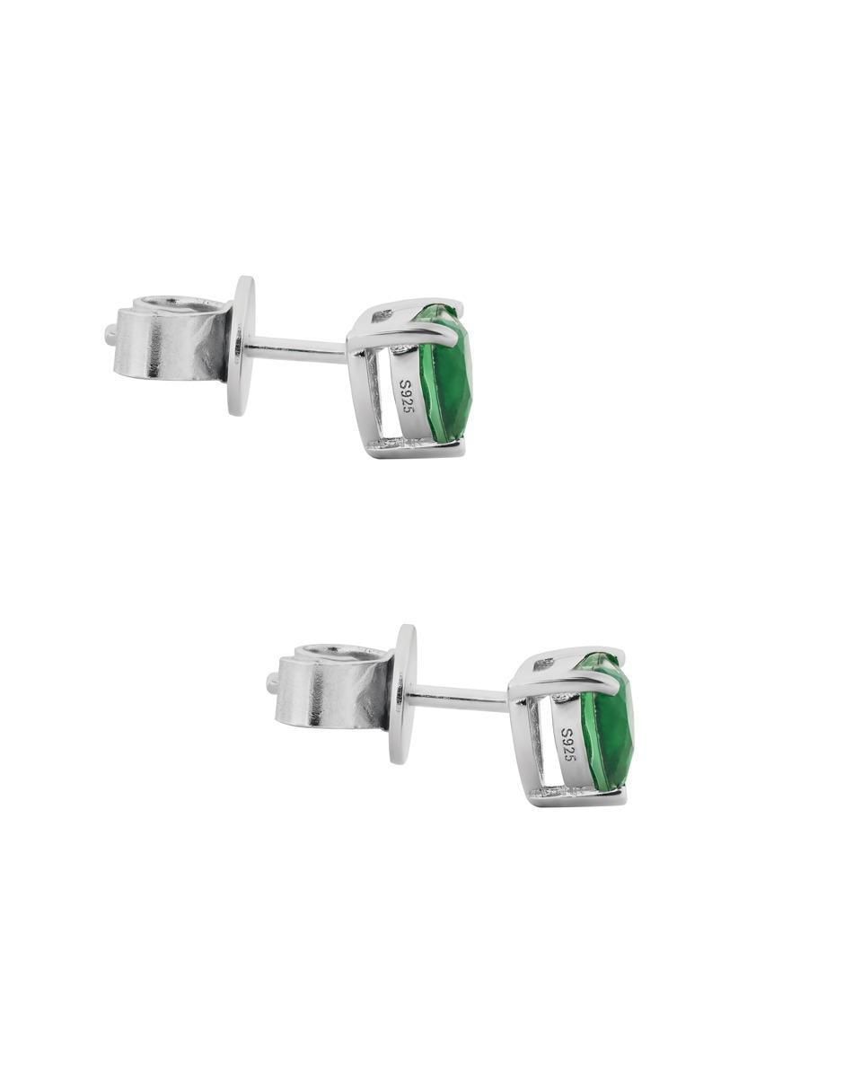 Broqueles de corazón de plata P 925 con acabado baño rodio esmeralda 3