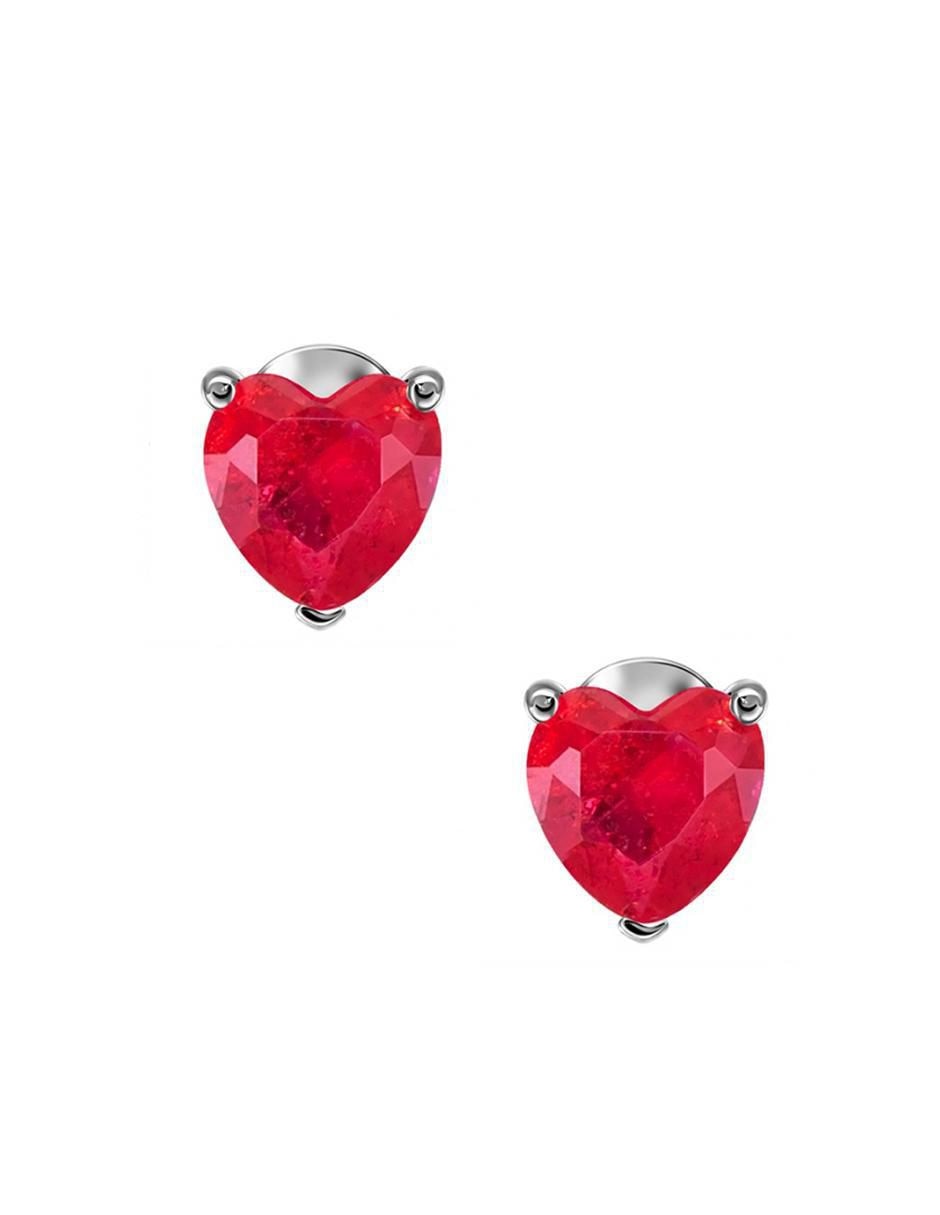 Broqueles de corazón de plata P 925 con acabado baño rodio rubí