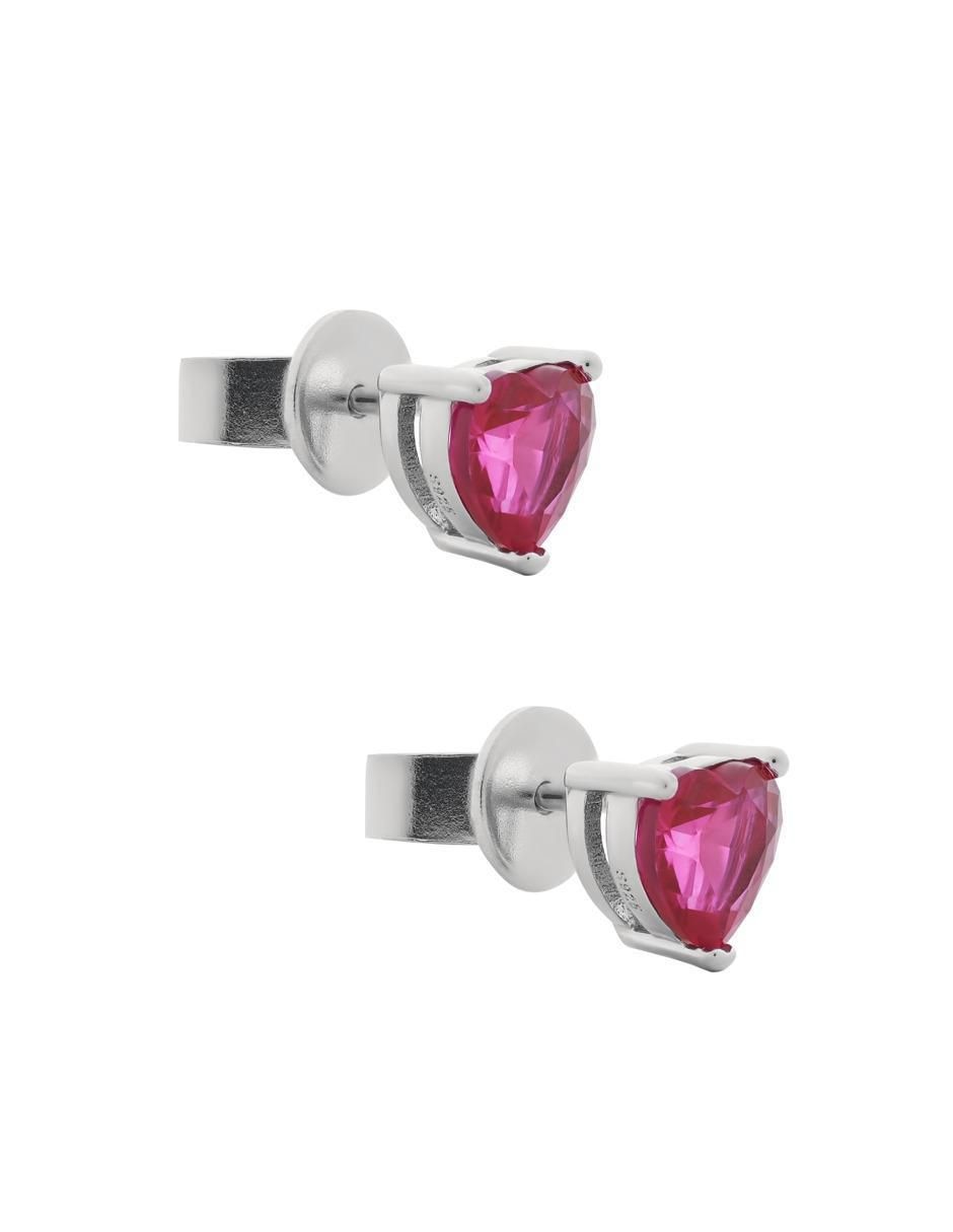 Broqueles de corazón de plata P 925 con acabado baño rodio rubí 2