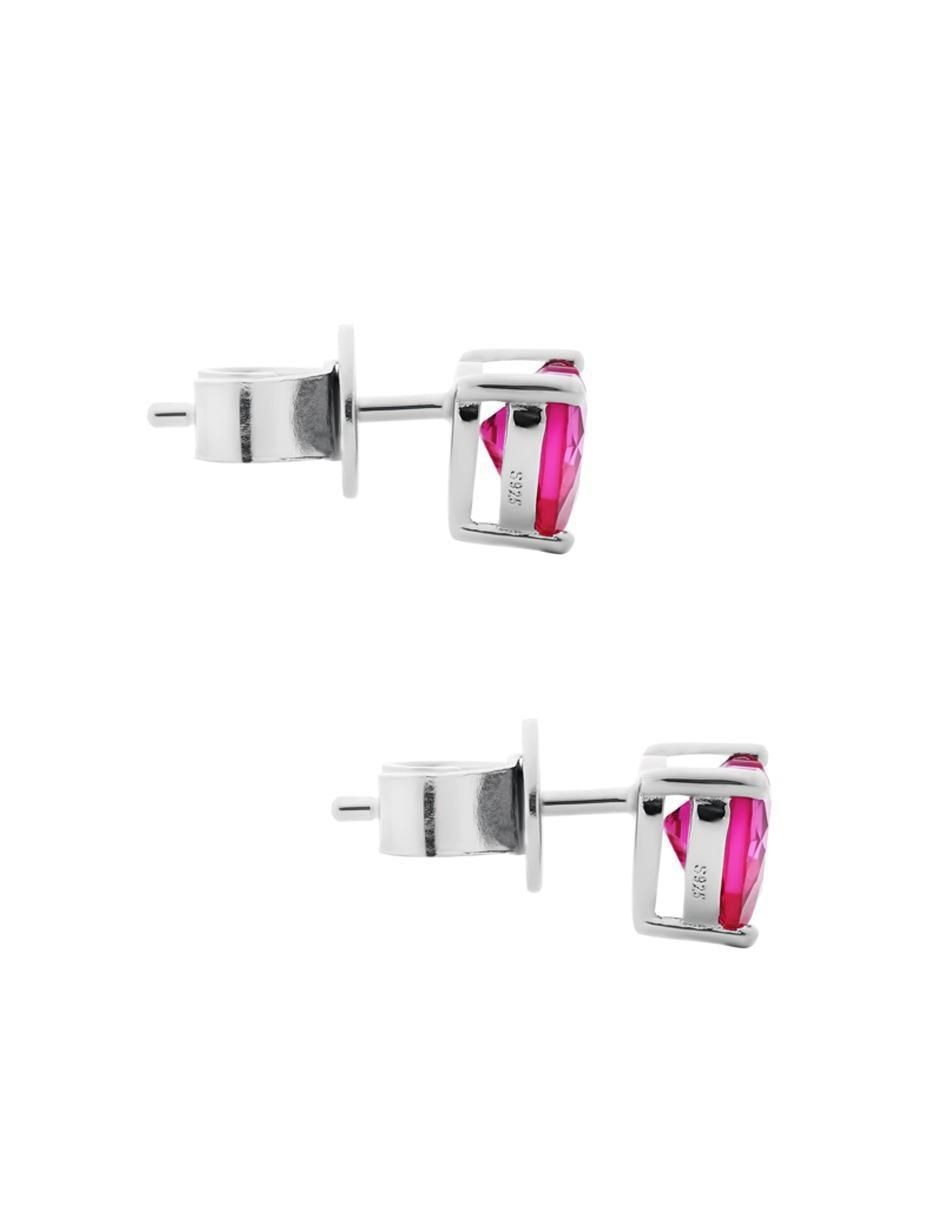 Broqueles de corazón de plata P 925 con acabado baño rodio rubí 3