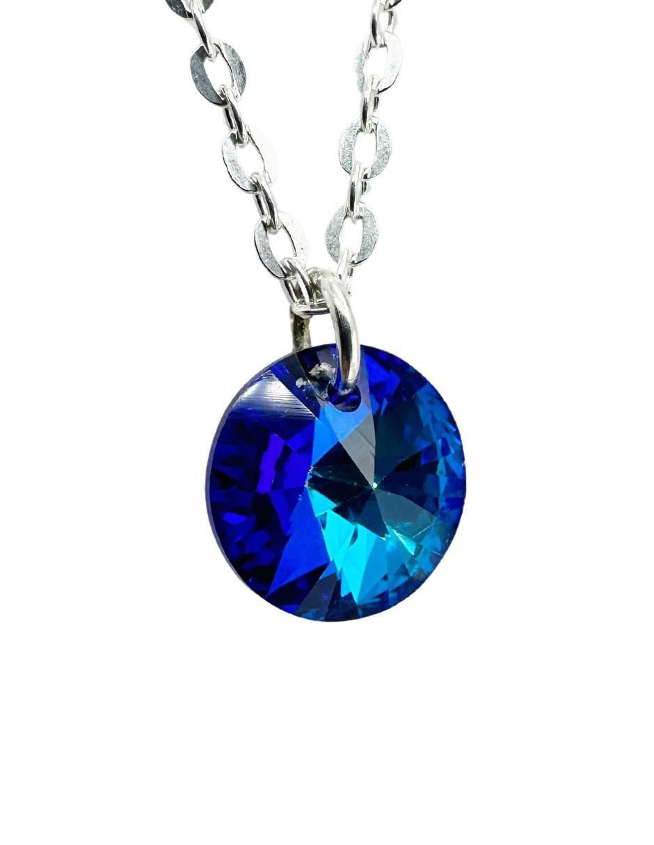 Aretes y collar redondos Xilion de plata P 925 cristal 2