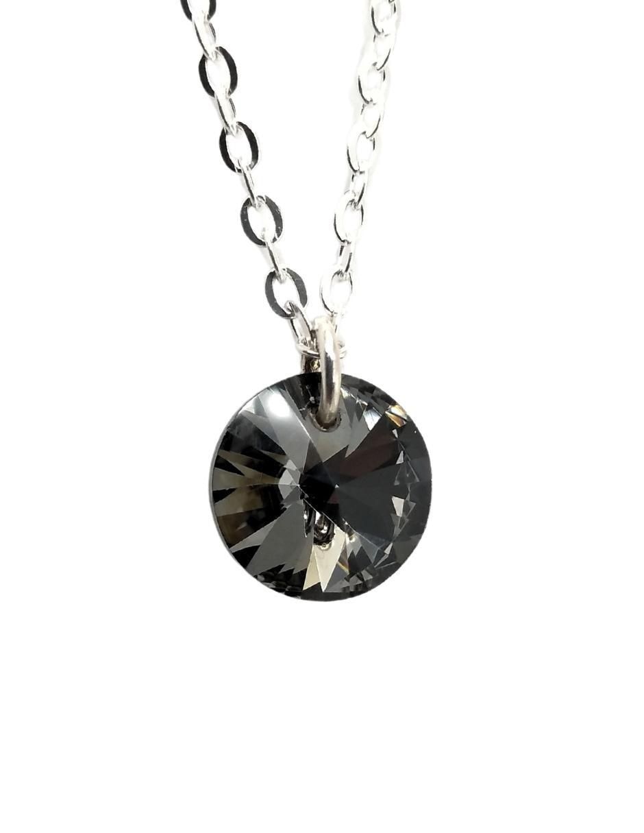 Aretes y collar redondos Xilion de plata P 925 cristal 2