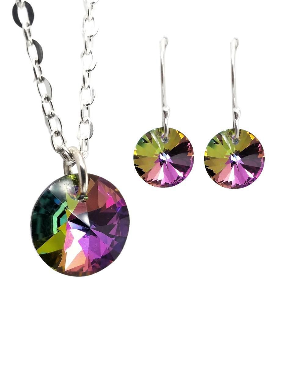 Aretes y collar redondos Xilion de plata P 925 cristal