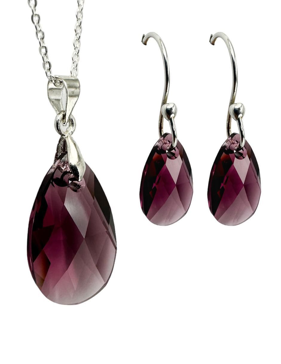 Aretes y collar de gota Leaves de plata P 925 cristal Aretes y collar de gota Leaves de plata P 925 cristal