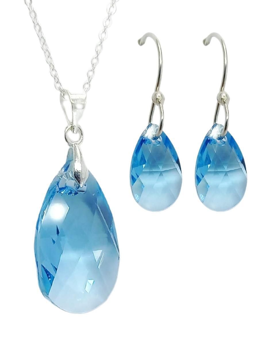 Aretes y collar de gota Leaves de plata P 925 cristal Aretes y collar de gota Leaves de plata P 925 cristal