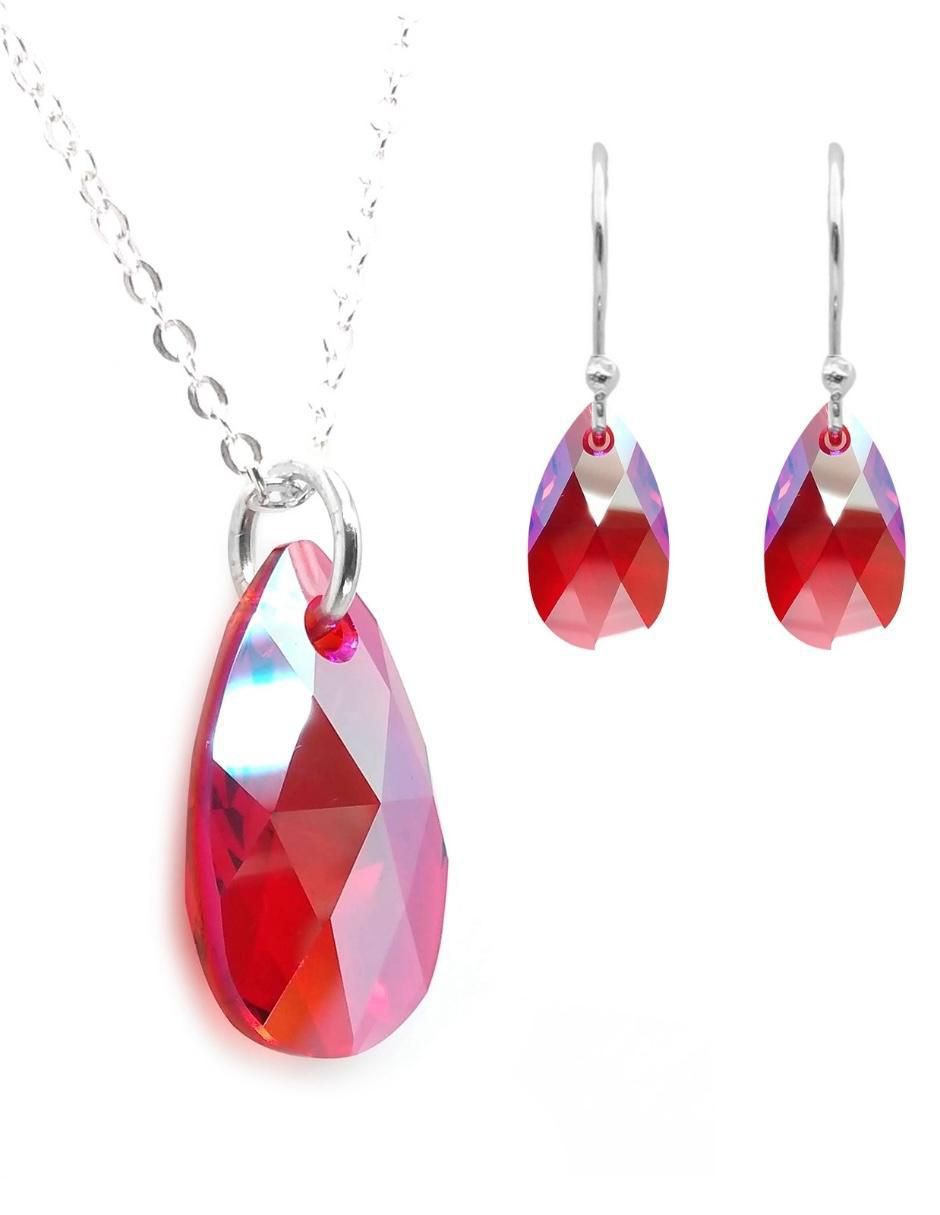 Aretes y collar de gota Leaves de plata P 925 cristal Aretes y collar de gota Leaves de plata P 925 cristal