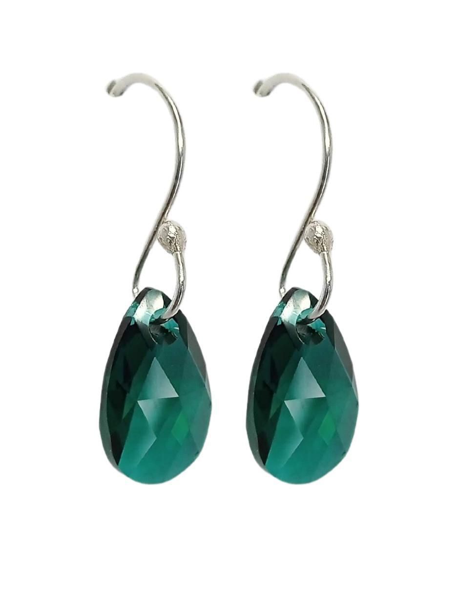 Aretes y collar de gota Leaves de plata P 925 cristal 3