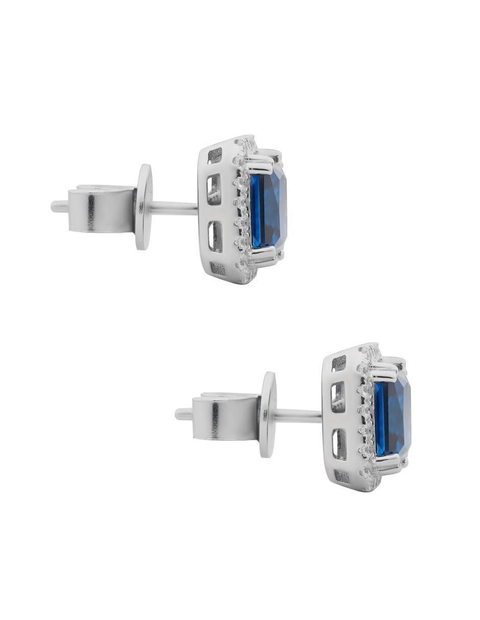 Broqueles cuadrados de plata P 925 con acabado baño rodio zafiro 3