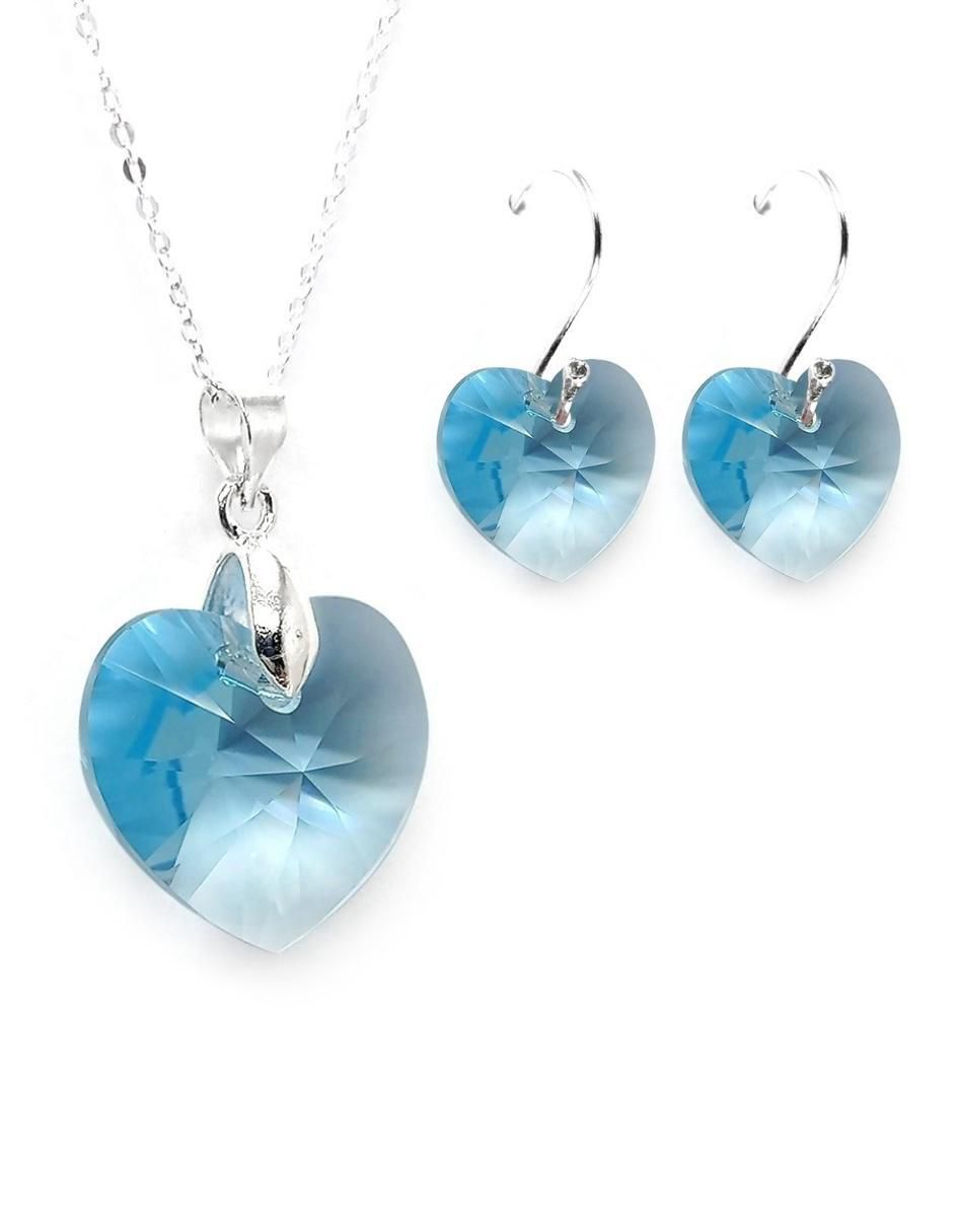 Aretes y collar de corazón Heart de plata P 925 cristal Aretes y collar de corazón Heart de plata P 925 cristal